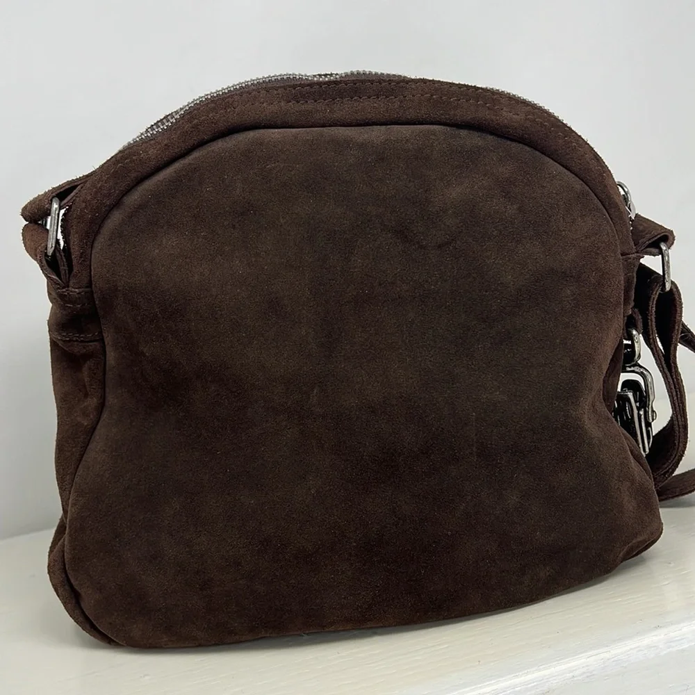 Sissi Rossi Brown Suede Large Zippered Crossbody Bag
